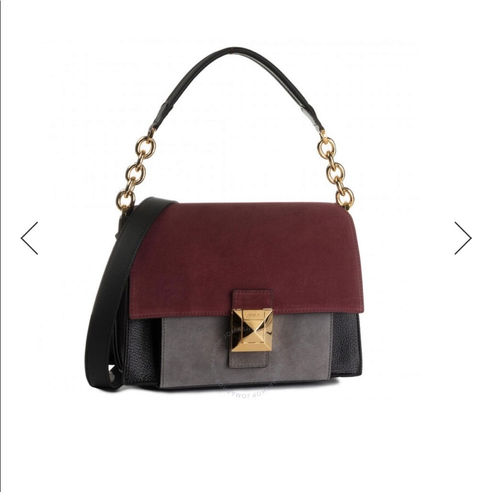 Elegant Furla Black and Burgundy Handbag